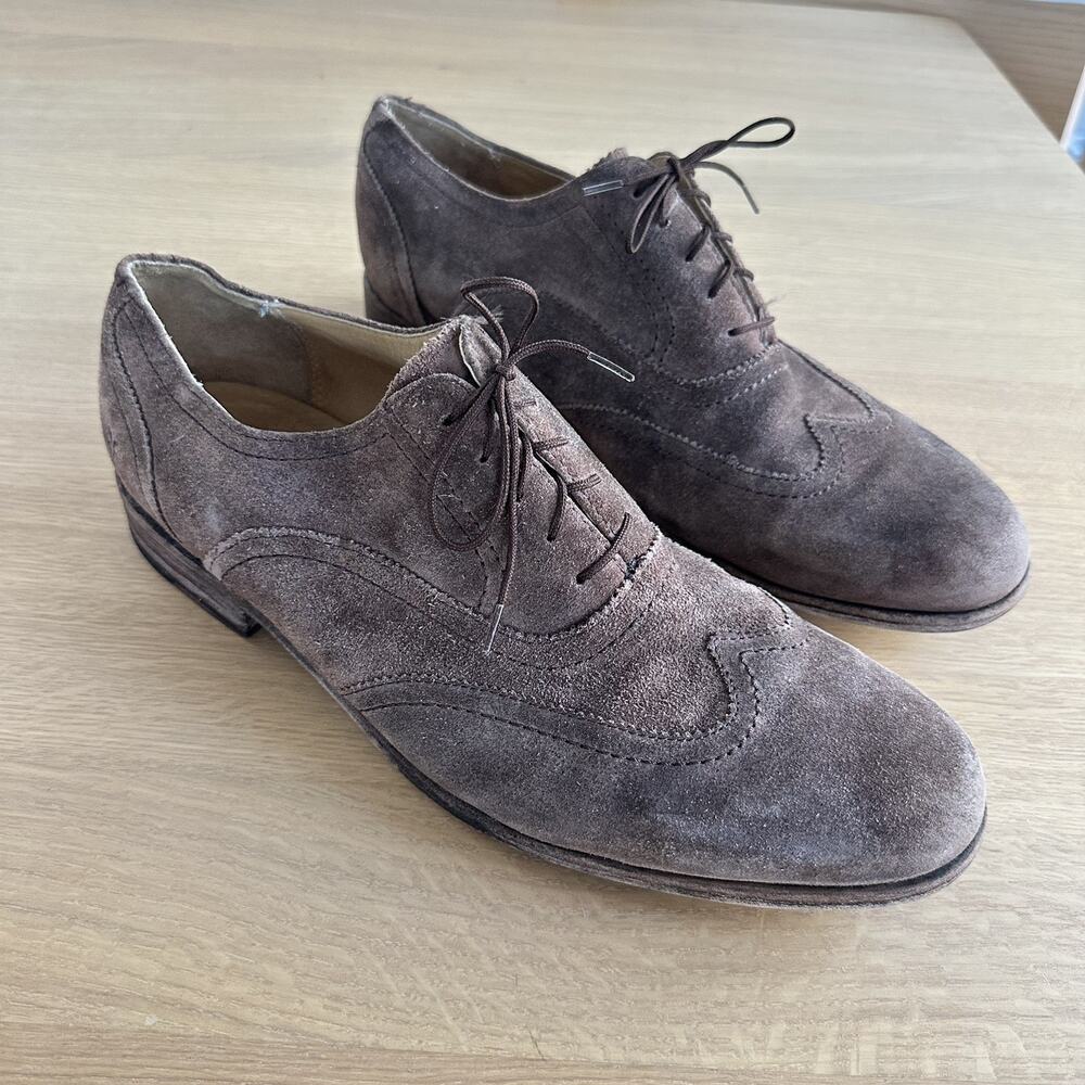 Frye Brown Suede Leather Wingtip Lace Oxford Shoes Sz 12 D Dress Cowboy Men's